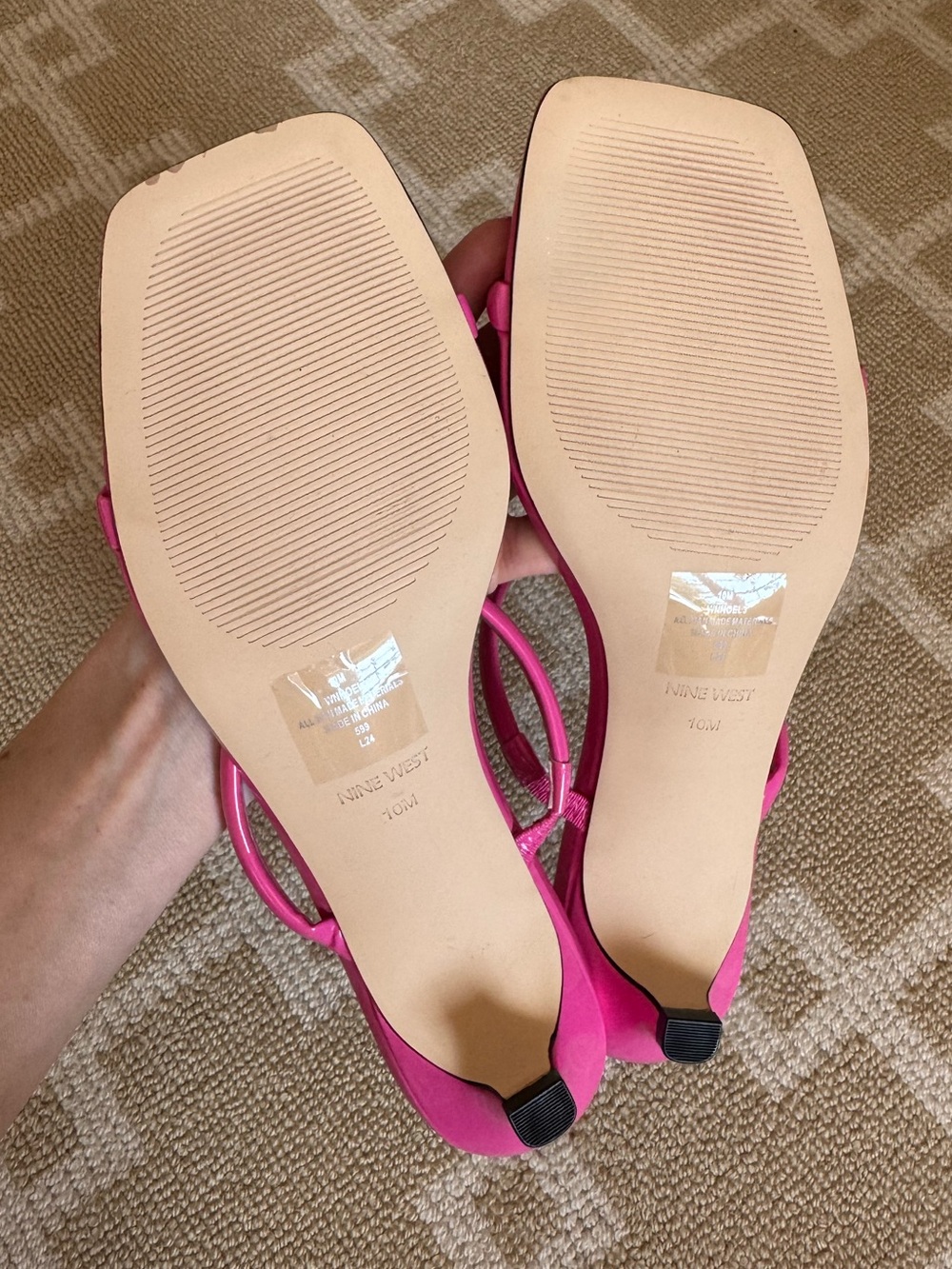 Nine West Noel3 Hot Pink Kitten Heel Slide Sandals Square Toe Size 10 - Picture 5 of 15